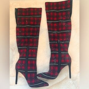 INC International Concepts Red and Black Plaid Over-the-Knee Boots HOT HOT HOT!